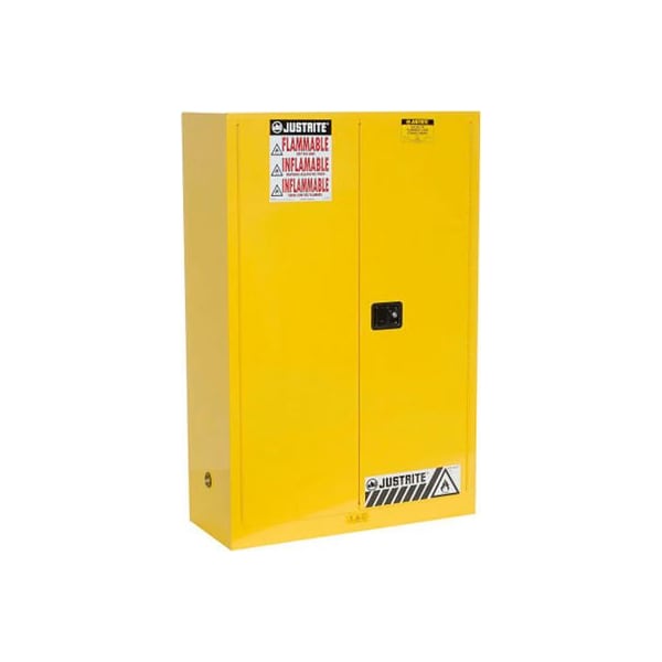 Justrite 45 gal, 2 Shelves, 18-Gauge Steel, 43 in W x 65 in H x 18 in D, Yellow 894500 - main
